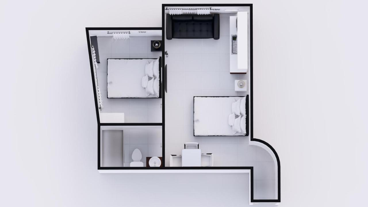Suíte deluxe de canto com 2 quartos e cozinha